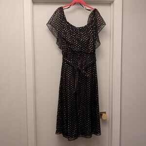 Eloquii Black and Metallic Gold Polka Dot Dress Off the Shoulder Sz 18